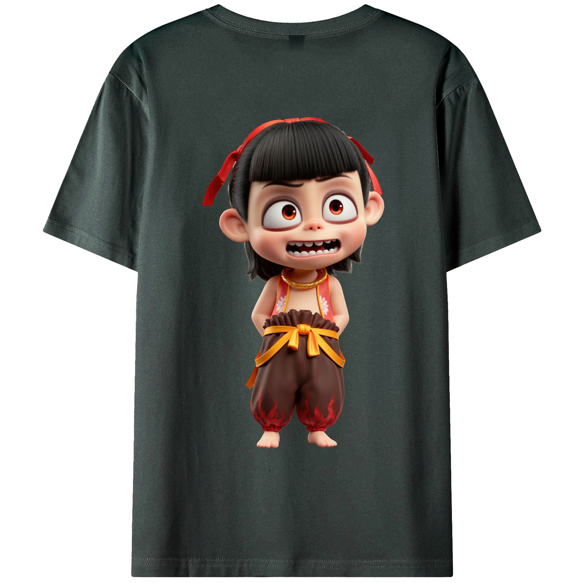 （画像用） Ne Zha 2 ナタ 魔童の大暴れ 綿100％ メンズ半袖Tシャツ（バックプリント） 通気性